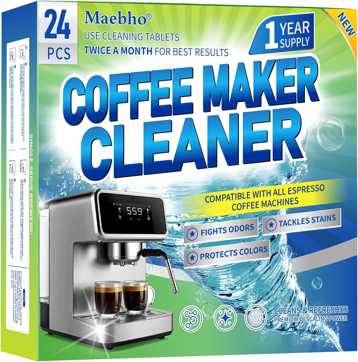 Coffee Maker Cleaner & Descaler Tablets – 24 PCS Uses for Keurig, Ninja, Breville, Delonghi, Miele, Jura and More, Coffee Machine Claening Tablets Removes Limescale -1Year Supply