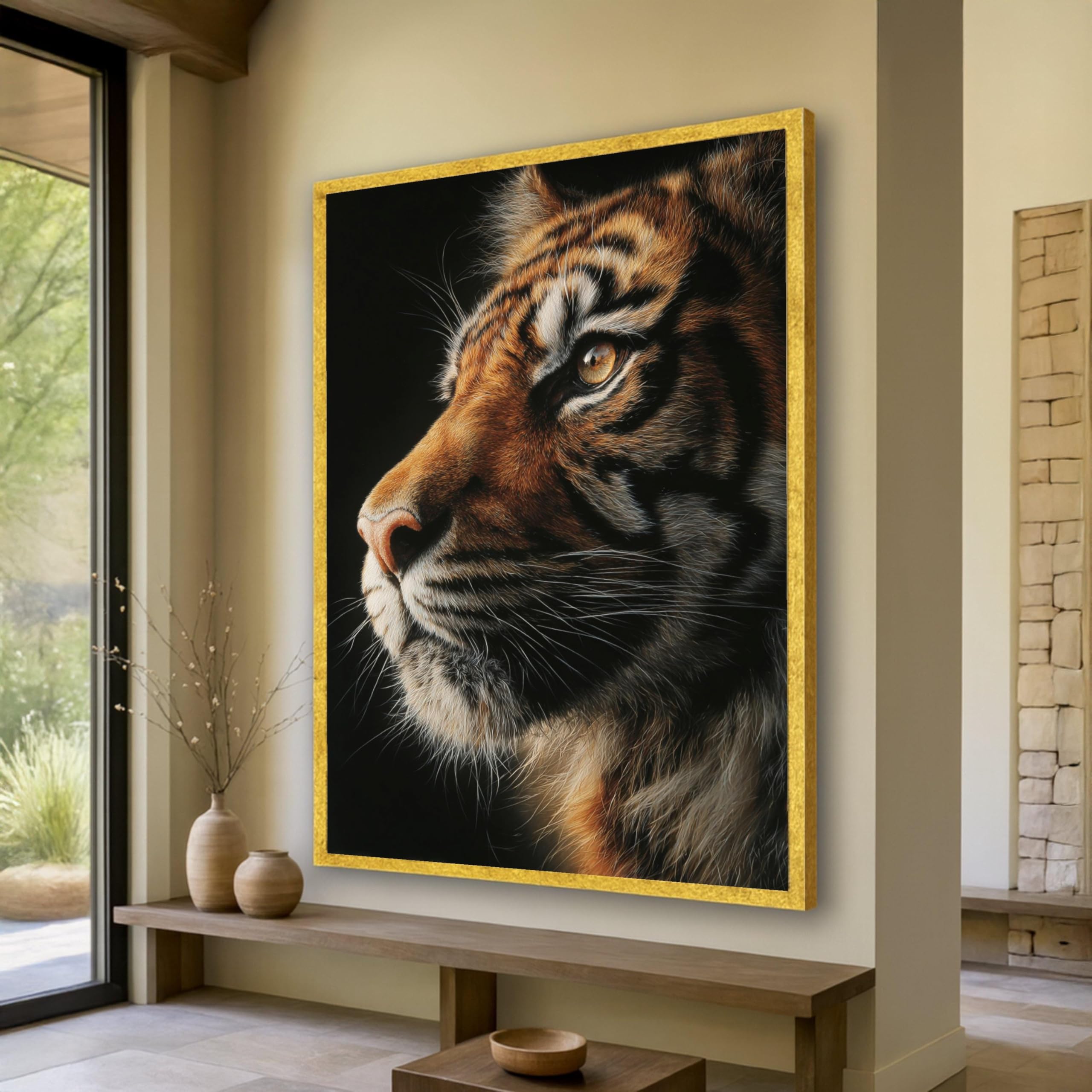 Caoxtart Men's Frameless Majestic Tiger Profile Canvas Print, Wildlife Wall Art, Animal Close-Up Posters, Nature Decor Painting Canvas Artwork(70X110cm/Frameless)