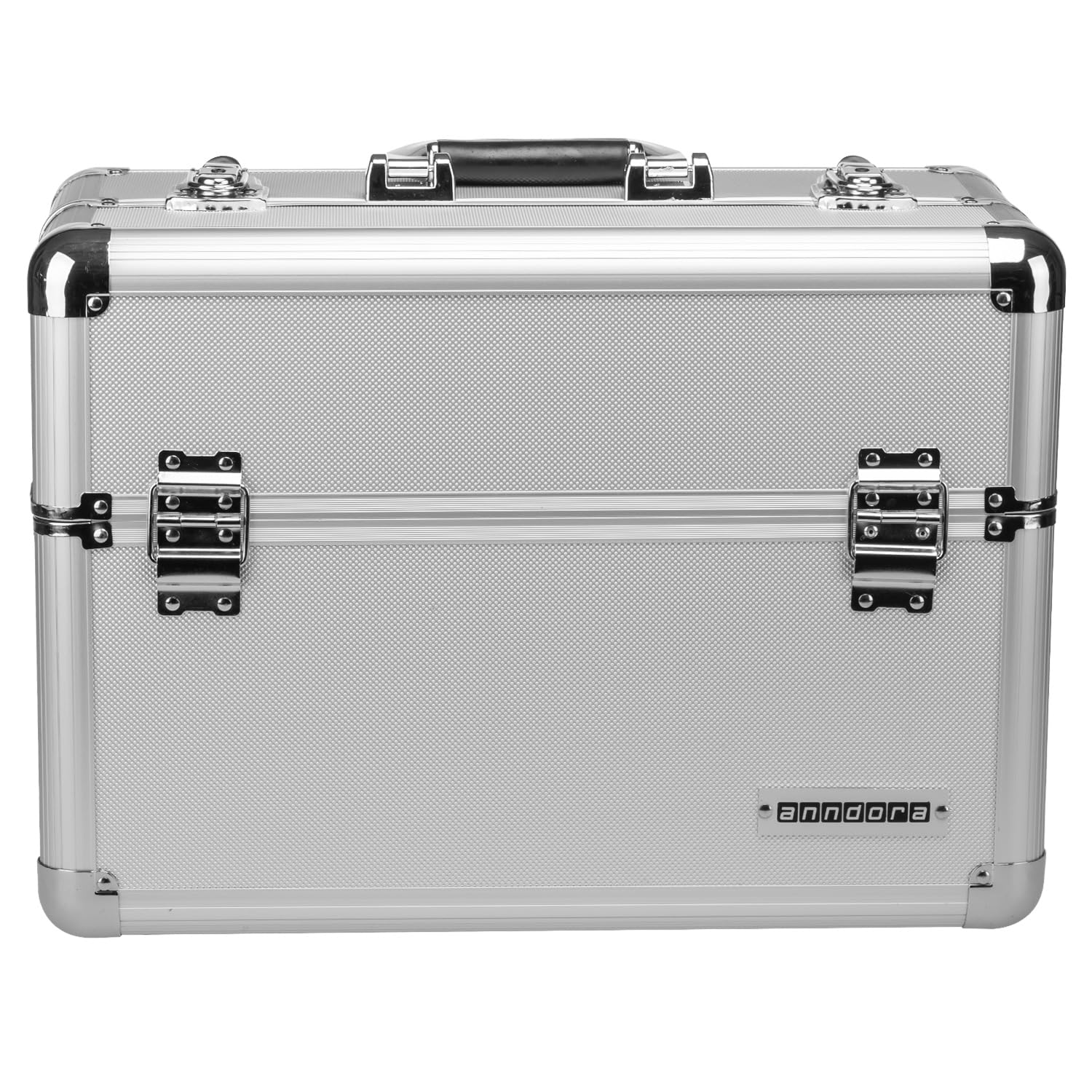 anndora Werkzeugkoffer - L 45 x B 23 x H 34 cm - Abschließbar - Farbe Silber - deckel mit Griff oben - Edelstahl Ecken - Klappfächer Innen - besondere Höhe Innen