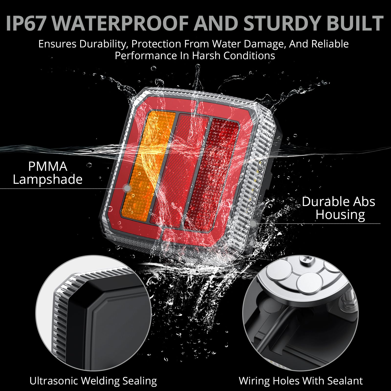 Justech 2 Pezzi Luci LED Posteriori Rimorchi 40LED Super Luminoso Fanali Posteriori 12V/24V Impermeabile Universali per Auto HGV Camion Trattore Caravan Rimorchi -E-Mark
