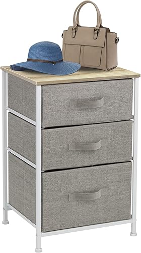 Miniatura 24 de Sorbus Cómoda de mesita de noche con 3 cajones de madera sintética, mesita de noche con almacenamiento, marco de acero, parte superior de madera,