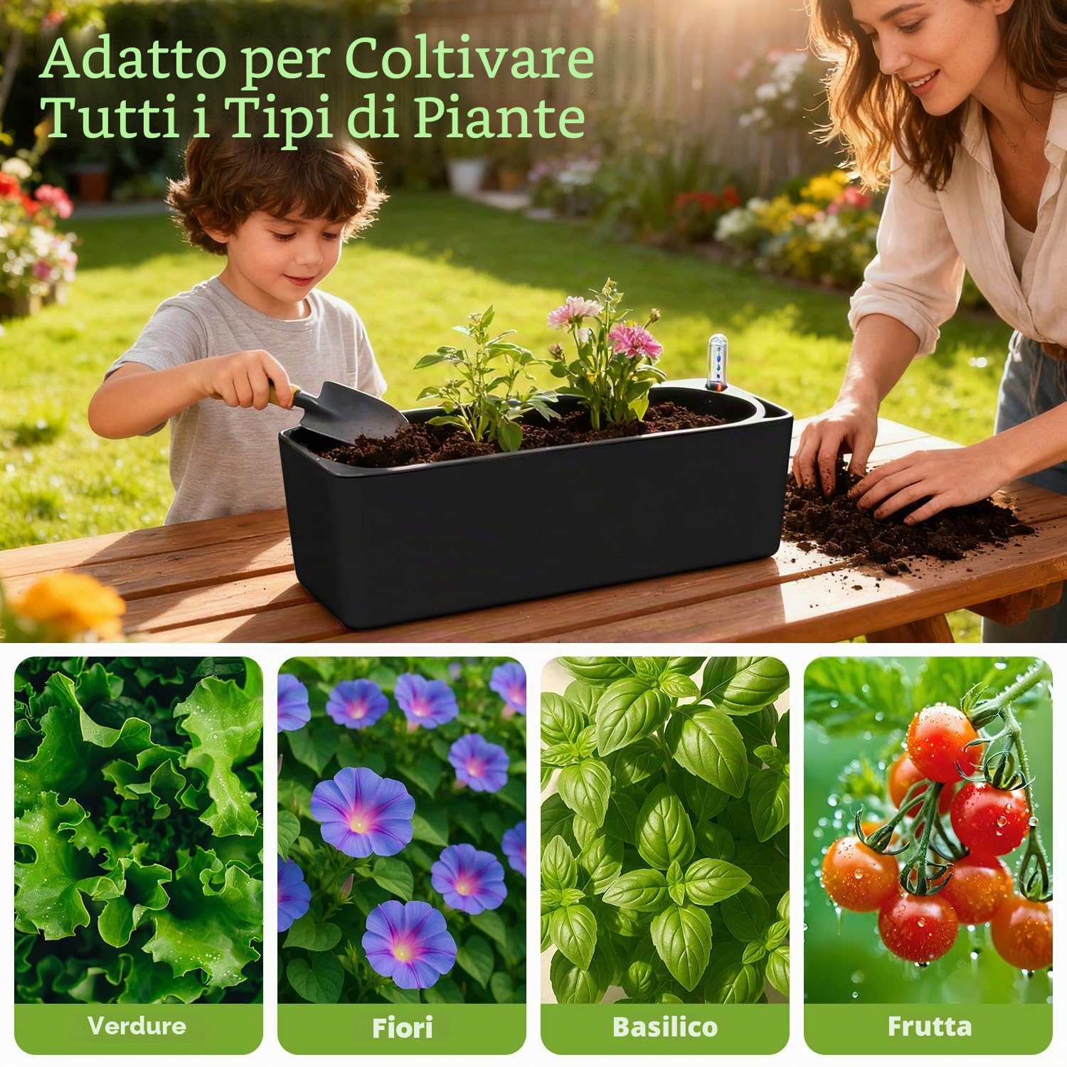 Planterhoma Confezione da 2 fioriere rettangolari autoirriganti per davanzali delle finestre, 39,6 x 13,7 cm, vasi per piante in plastica con fori di drenaggio, vaso da fiori nero (nero)