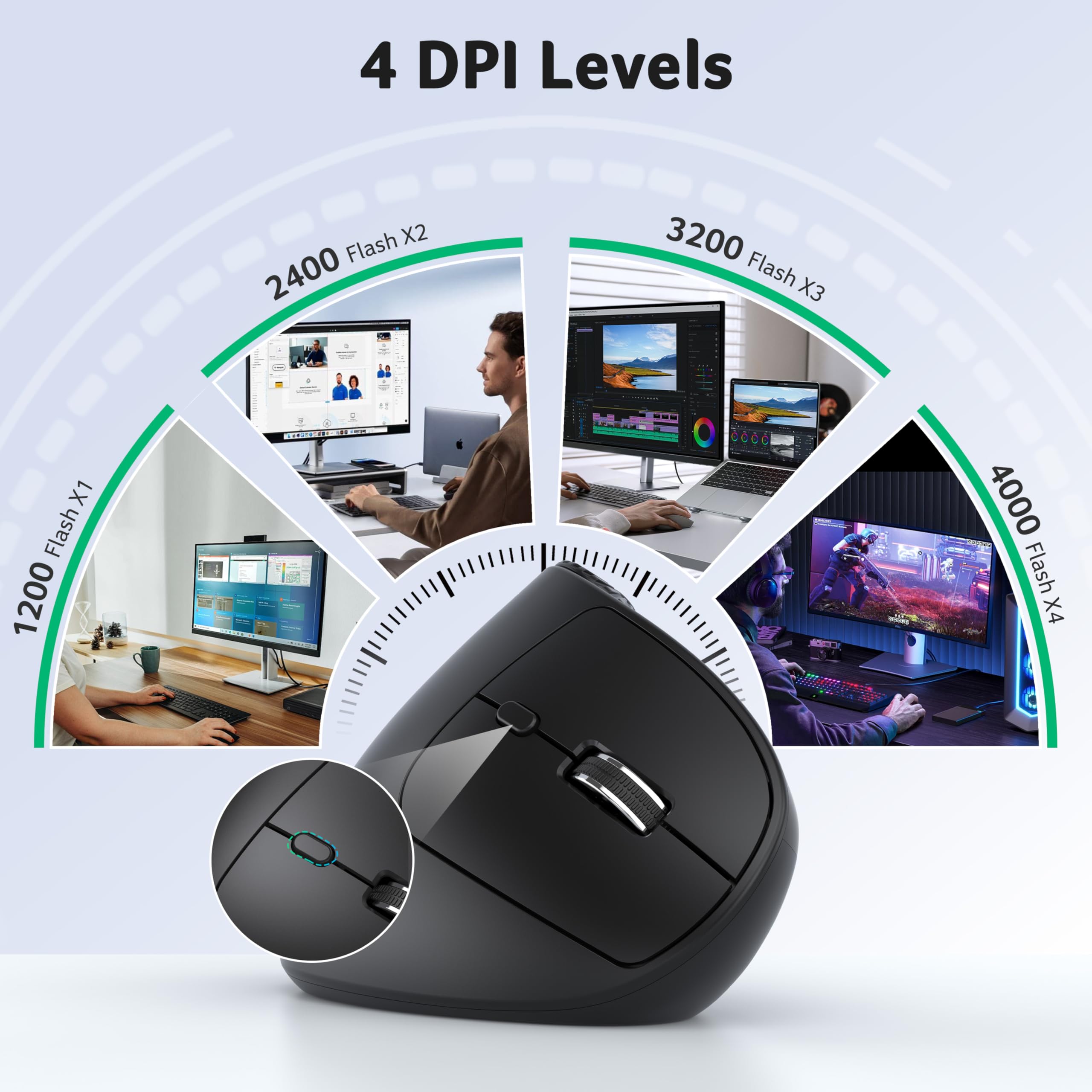 acer Ergonomic Mouse Wireless with Side Scroll Wheel, Bluetooth Mouse for Laptop(BT5.2+2.4GHz), Office Vertical Computer Mice, Small to Medium Sized Hands Ergo Mice, 8 Buttons for PC and Desktop — view 6