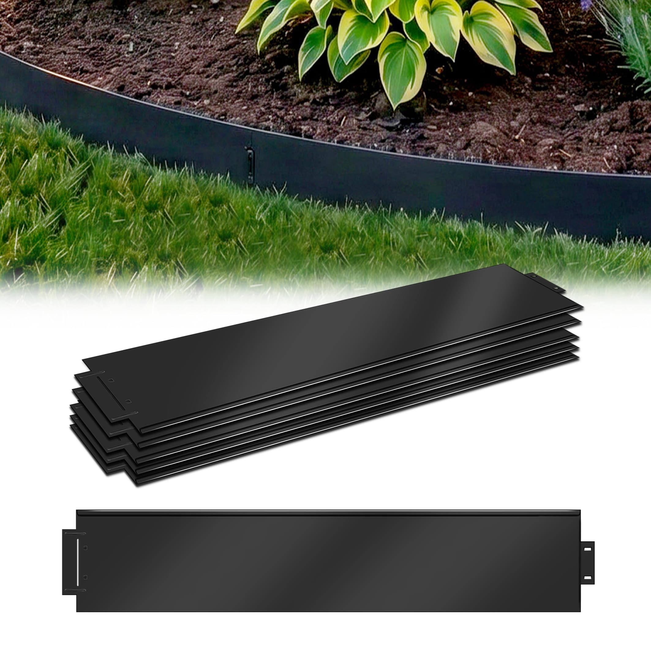 XMTECH Krawędź trawnika, metalowa, ocynkowana, obrzeże grządki, wysokość 15 cm, obrzeże rabatki, krawędź do koszenia, palisada, 15 sztuk, 100 cm x 15 cm (dł. x wys.), krawędź trawnika, ocynkowana, czarna