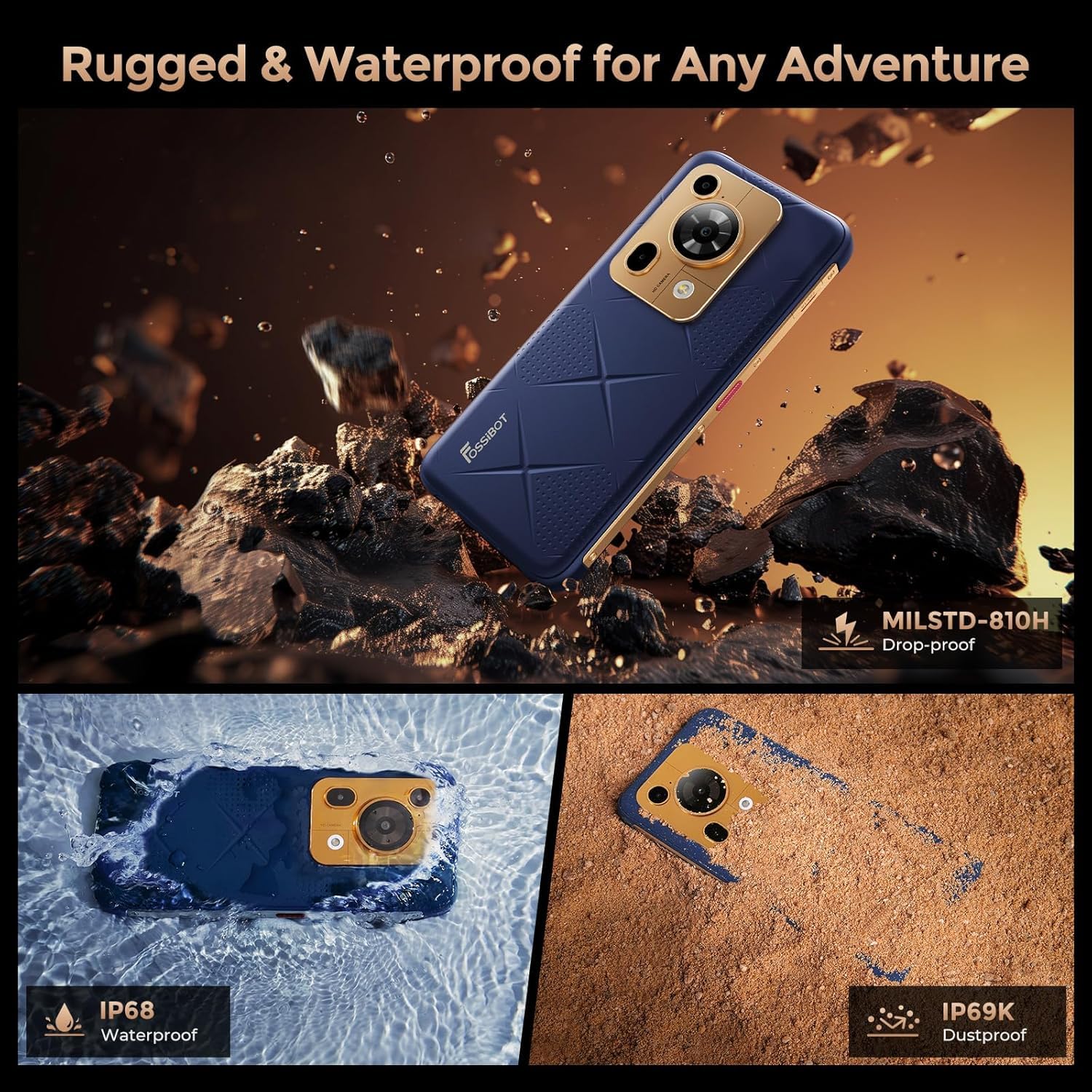 FOSSiBOT F112 Pro -24GB+256GB/1TB 5G Rugged Smartphone, 6.88" FHD 120Hz Display, MTK Dimensity 6300+ Telefono Indistruttibile, 50MP AI Camera, 7150mAh, Android 14 cellulare, 5G Dual SIM, IP68/IP69K