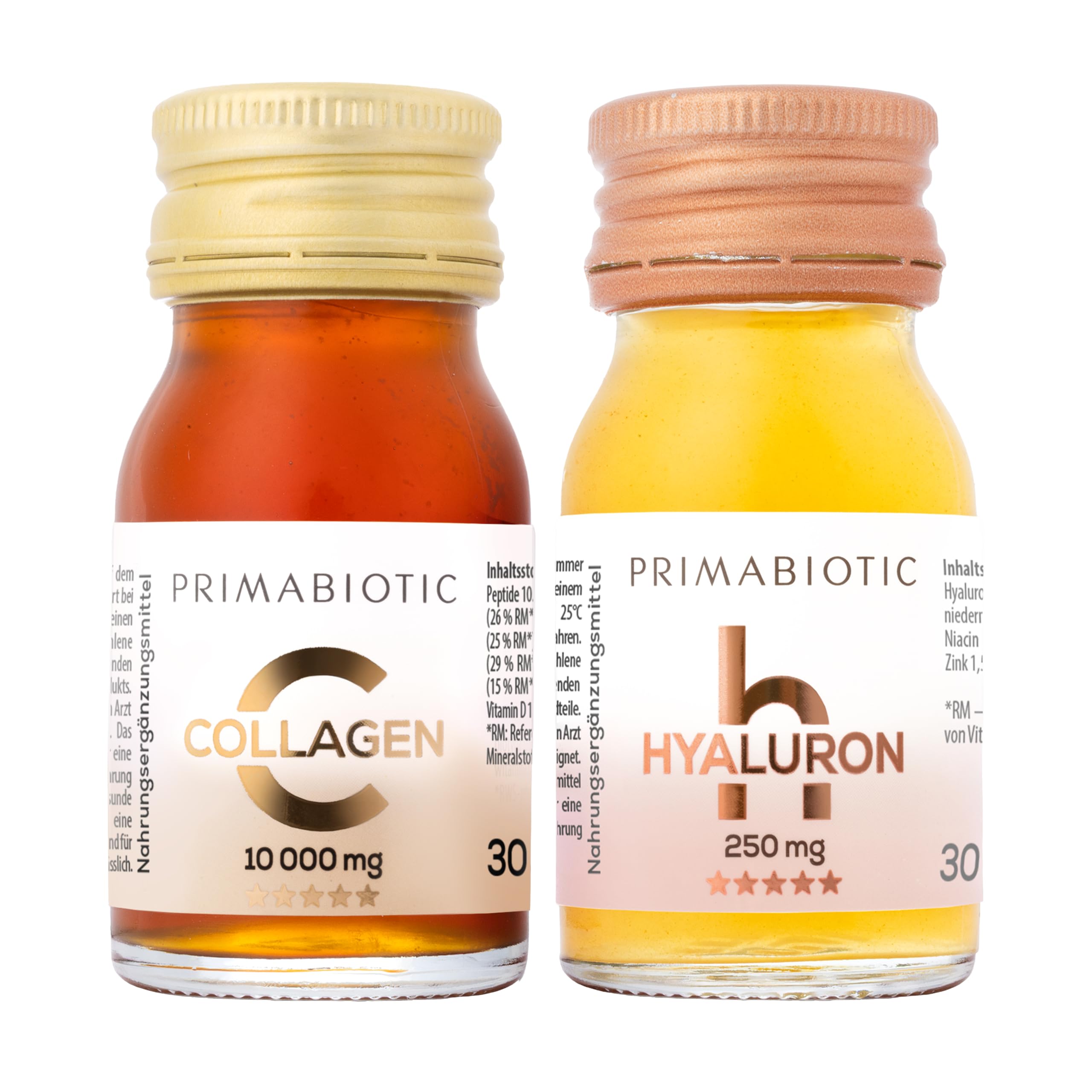 Kollagen Trinkampullen – Primabiotic Collagen Peptide 10000 mg | 30 Ampullen à 30 ml (900 ml + Hyaluronsäure Trinkampullen – Primabiotic Hyaluron 250 mg | 30 Shots à 30 ml (900 ml)