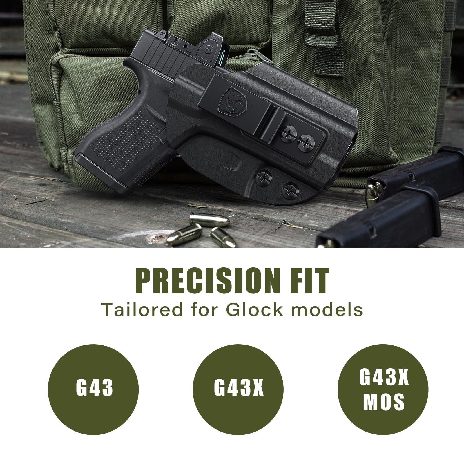 MUNALO IWB Holster Compatible with Glock 43, 43X, 43X MOS - Concealed Carry Holster with Concealment Claw Ideal for Appendix Inside Waistband