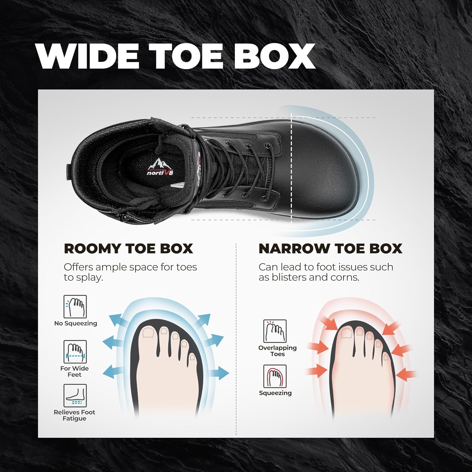 NORTIV 8 Men's Wide Toe Box Barefoot Military Tactical Boots for Men Zero Drop Work Minimalist Leather Side Zipper Motorcycle Combat Boots - Image 9