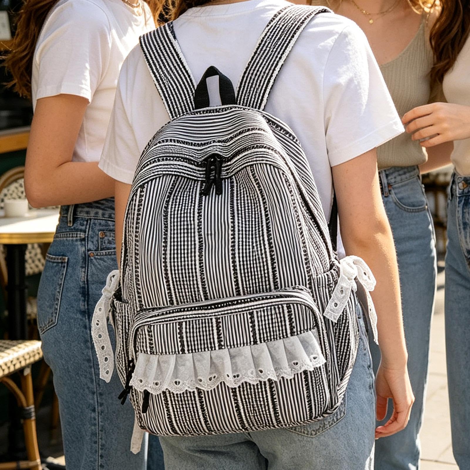 Rucksack Für Mädchen Spitze Glatter Reißverschluss Große Kapazität