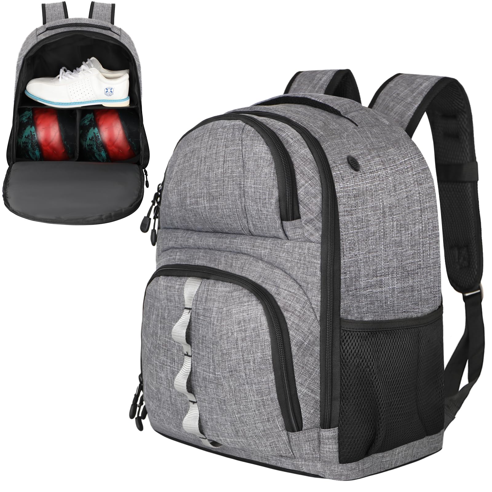 Goloni 2 Ball Bowling Backpack,Bowling Ball Bag with Shoe Compartment & Portective Foam Padded, Fits Shoes Up to US Size 16