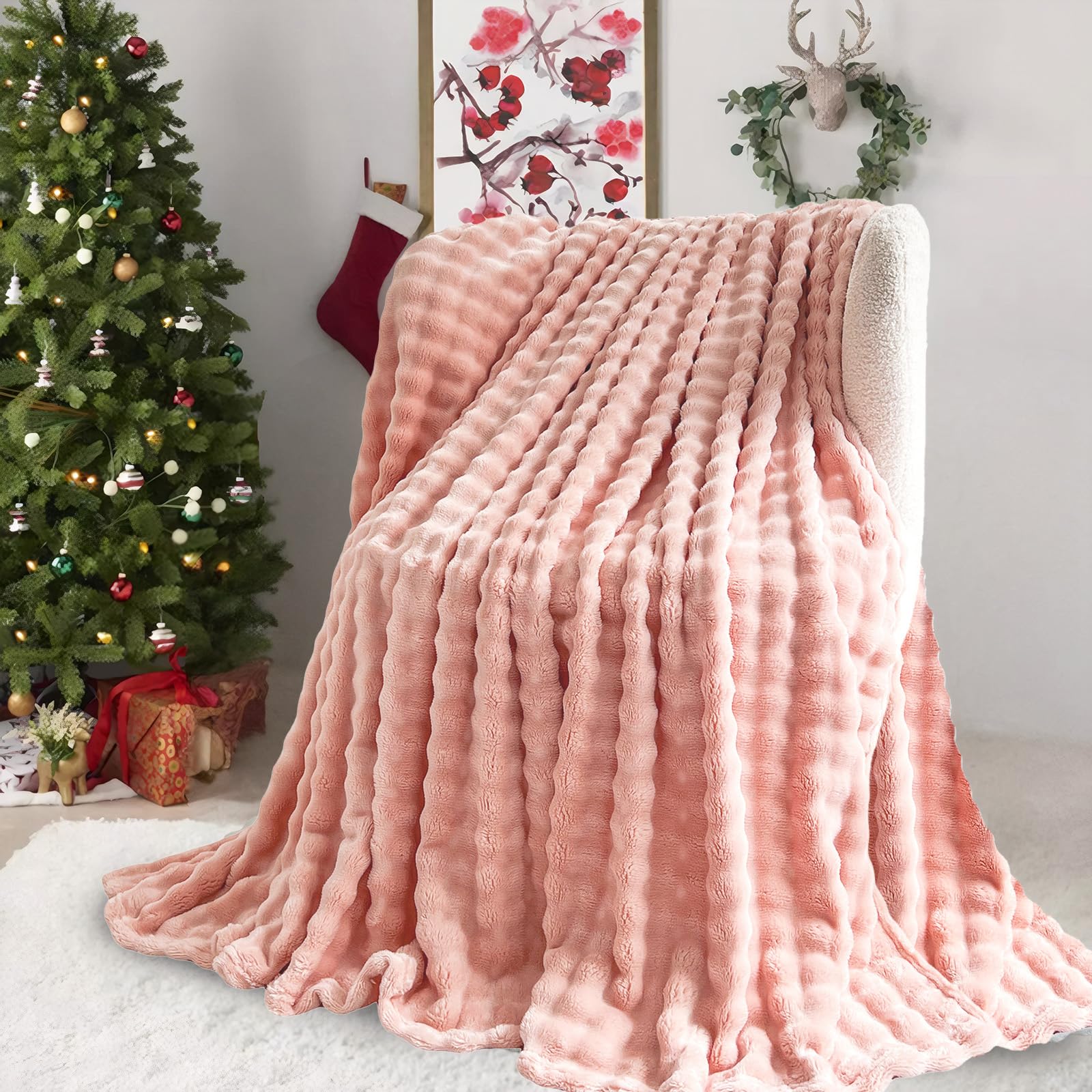 SHANNA Super Soft Warm Milk Velvet Cozy Bubbles 450 GSM Blankets Throws for Sofa Large Fluffy Versatile Blanket Bed Throw for Bedroom Couch