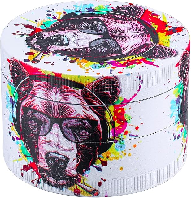 KingLv Herb Grinder,2.5 inch(63mm) 4 Piece Spice Grinder, Zinc Alloy Metal Grinder with Pollen Catcher (Bear Painting)
