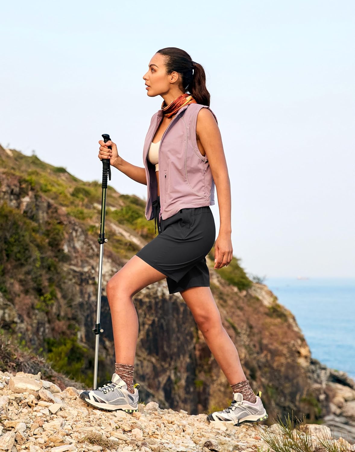 SANTINY Women's 7''/ 9'' Hiking Shorts with 3 Zipper Pockets Lightweight Quick Dry Long Athletic Golf Shorts for Women Casual - Image 3