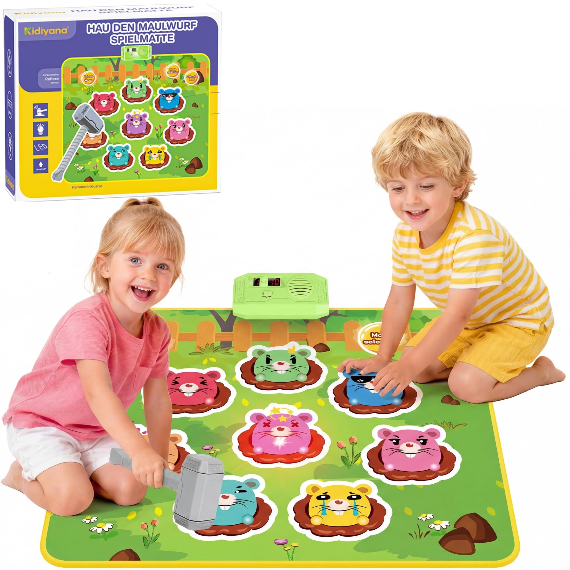 Esterilla de juego de golpe juego de martillo electrónico para niños y adultos, juego de reacción con 8 modos de juego y 24 niveles, juego de golpe a partir de 3 años con música y luz, topo
