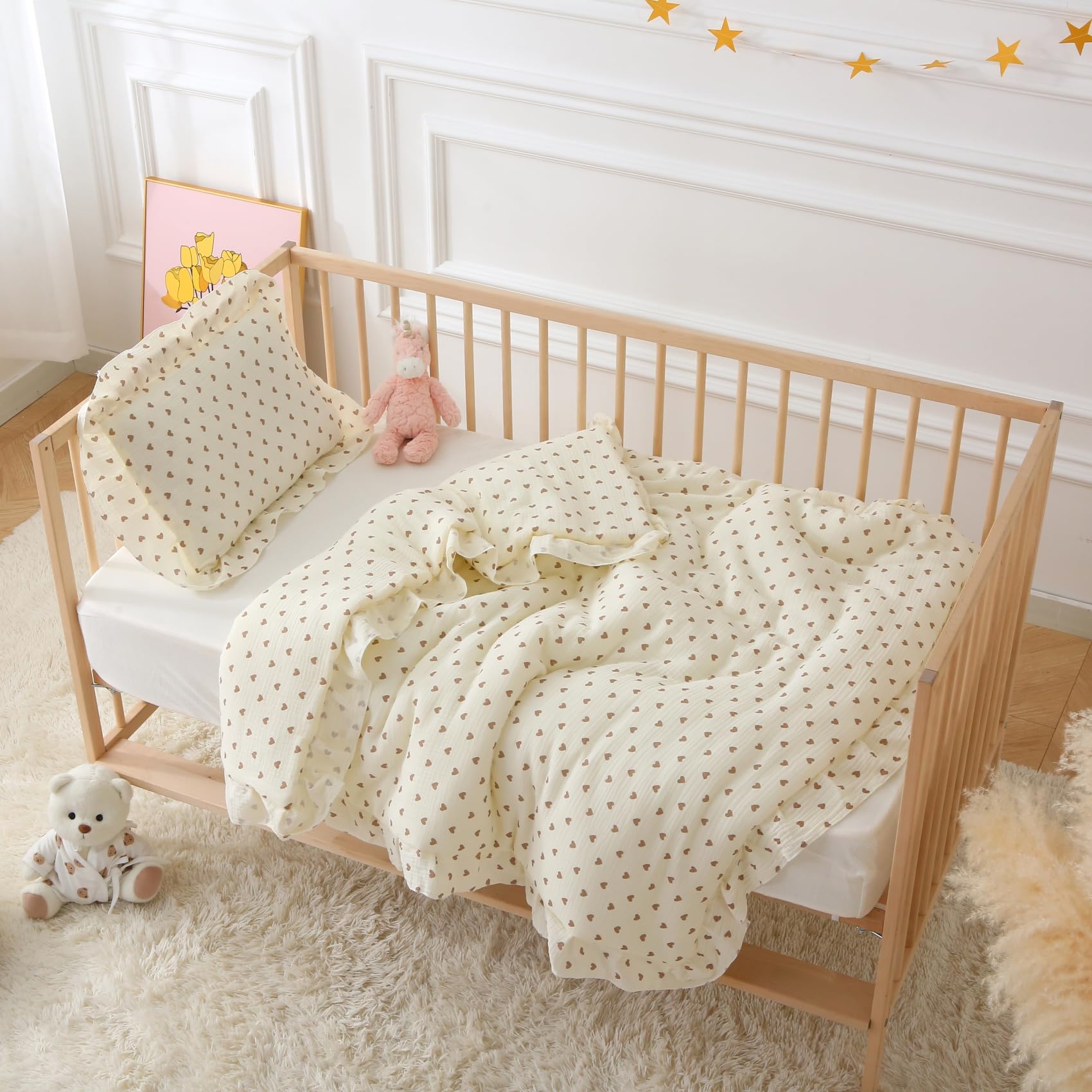 Edredón de muselina 100% algodón para cuna, manta reversible ultra suave y acogedora, mantas para niños y niñas para todas las estaciones, lavable a máquina, 41 x 48 pulgadas