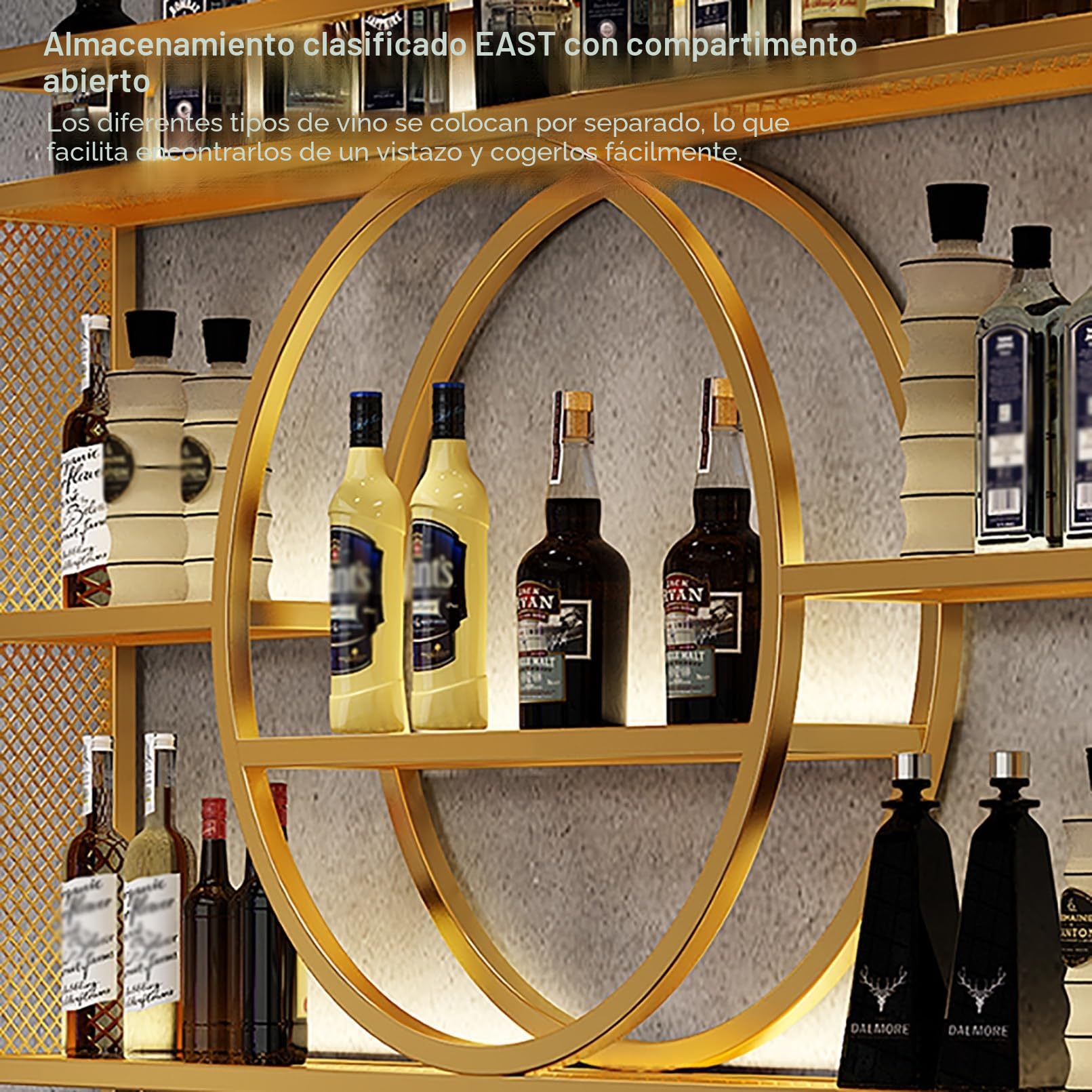 Estante de vino montado en la pared con luz , unidad de barra flotante estante de exhibición de botellas de licor, estante de almacenamiento multifuncional con soporte para copas de (100x15x80cm)