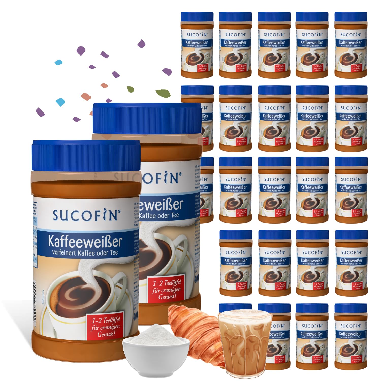 SUCOFIN Blanqueador de café 24 x 400 g fácilmente soluble, ideal para café/té, larga duración, perfecto para gastro, cafetería, oficina, panadería, 24 unidades para un disfrute cremoso