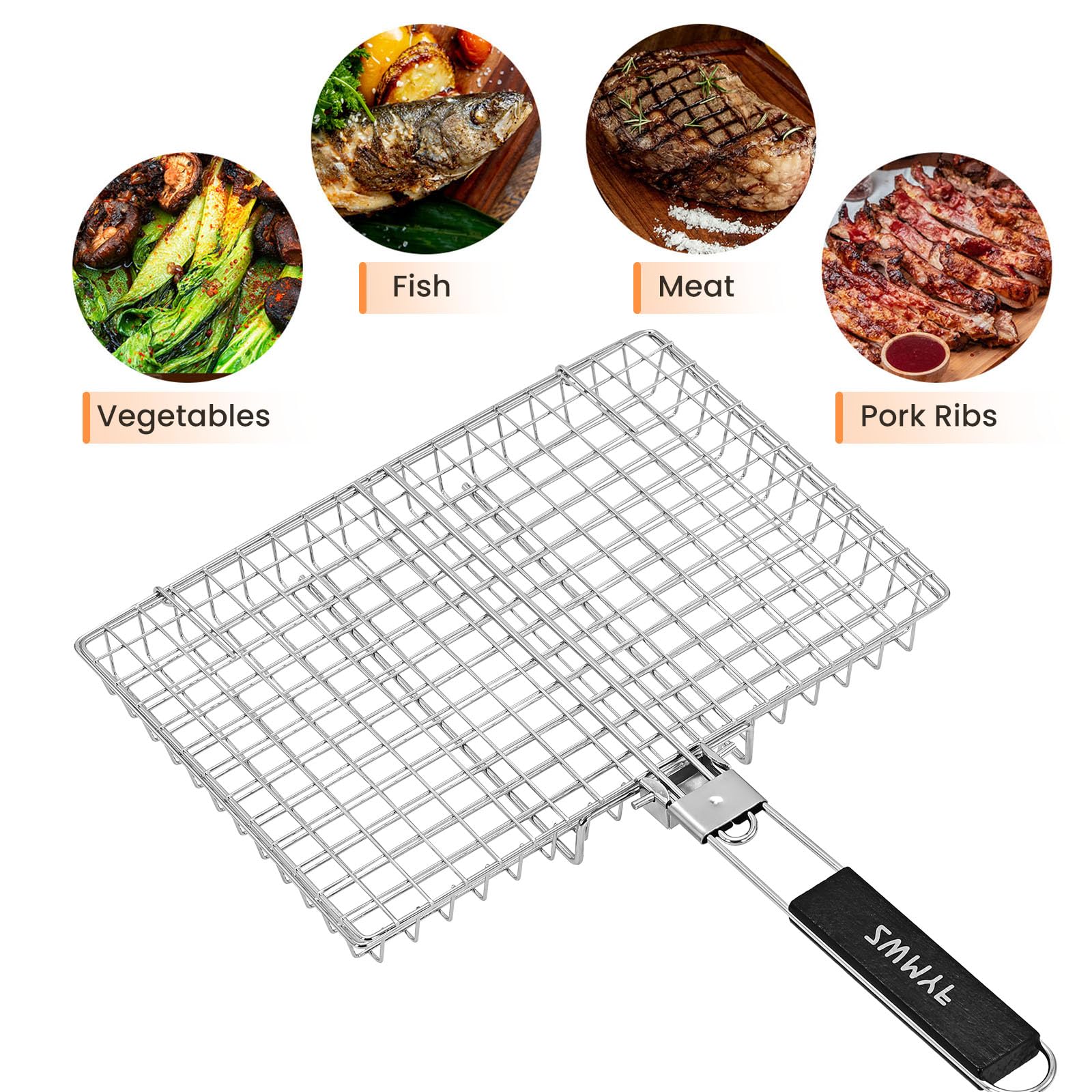 Panier de barbecue en acier inoxydable pliable et portable avec poignée amovible - Grille de cuisson anti-adhésif pour camping