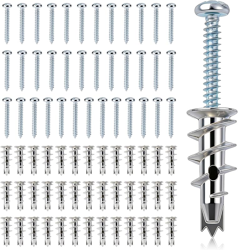 116 Pcs Metal Drywall Anchors Zinc Self-Drilling Screws Kit | Heavy Duty 50 LB Capacity, #6 x 1-1/4 in Zinc Screws, for Wall Hanging Shelves Mirrors Artwork, 58 Anchors + 58 Screws