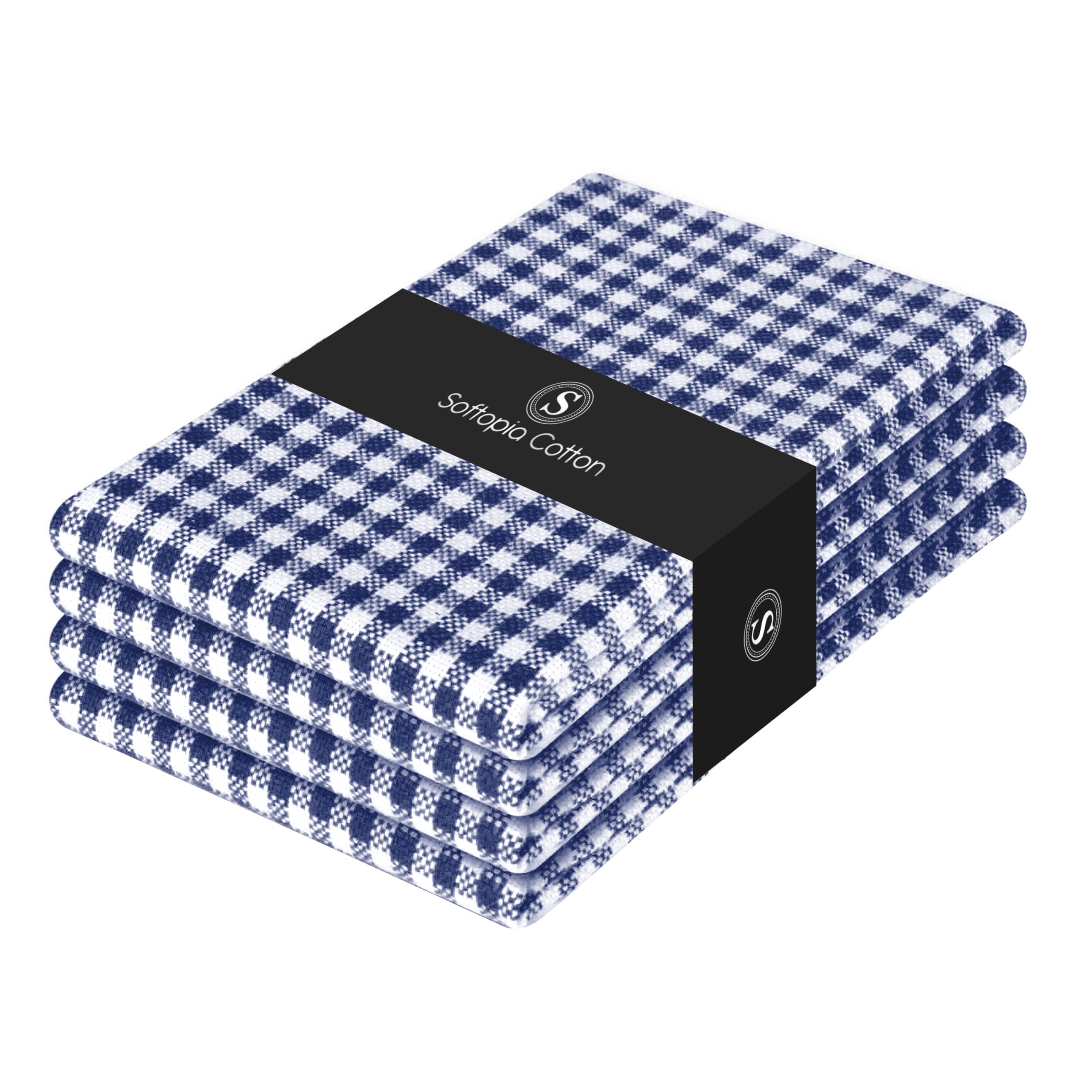 4 Pack Gingham Check Kitchen Dish Towels 16x26 Inches, Absorbent &amp; Durable, Washable, Hand Tea Towels with Hanging Loop - Ideal for Restaurants &amp; Home Kitchens, Blue White