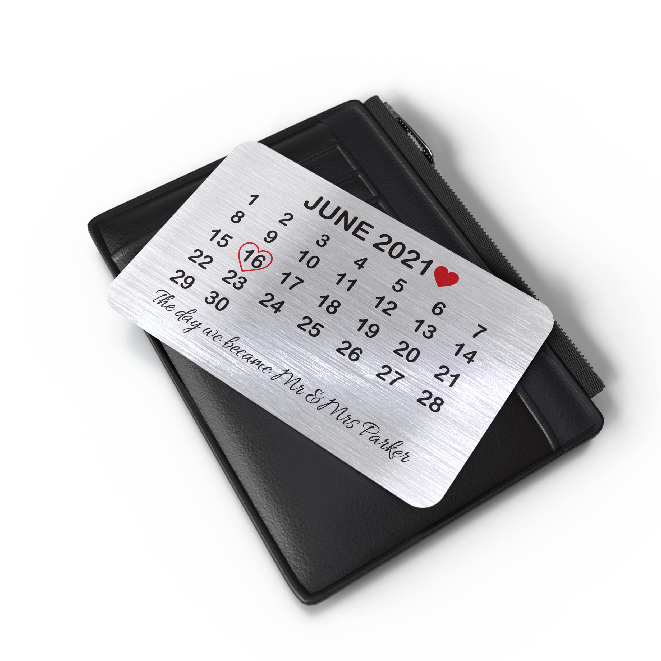 Personalised Aluminium Silver Wallet Photo Insert Card, Metal Photo & Message Waller Purse Card, Sentimental Photo Memory Card Keepsake (Calendar)