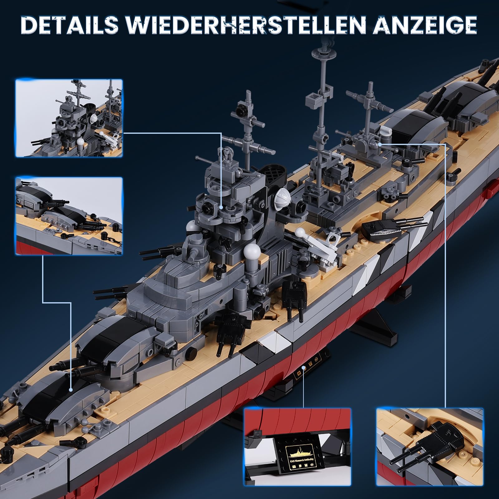 JMBricklayer Technik Bismarck Schlachtschiff Klemmbausteine Bausatz für Erwachsene, 2537 PCS WWII Militär MOC Kriegsschiff Modell 60015, Deko für Zuhause & Büro, Geschenk für Jungen & Männer 14+