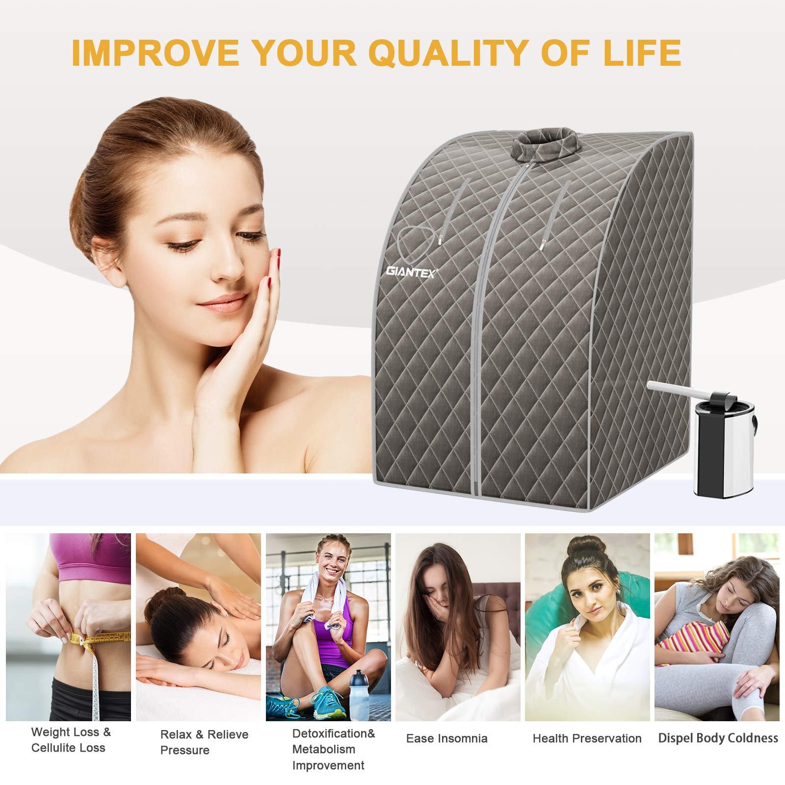 RELAX4LIFE Sauna a Vapore Portatile 3L, Cabina Domestica SPA, 9 Temperature, 15-90 Min, Telecomando, 1000W Grigio
