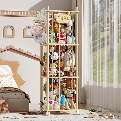 Almacenamiento y organizador de animales de peluche con ruedas, soporte de juguetes de zoológico de gran tamaño de 225 cuartos con hamaca para bebé,