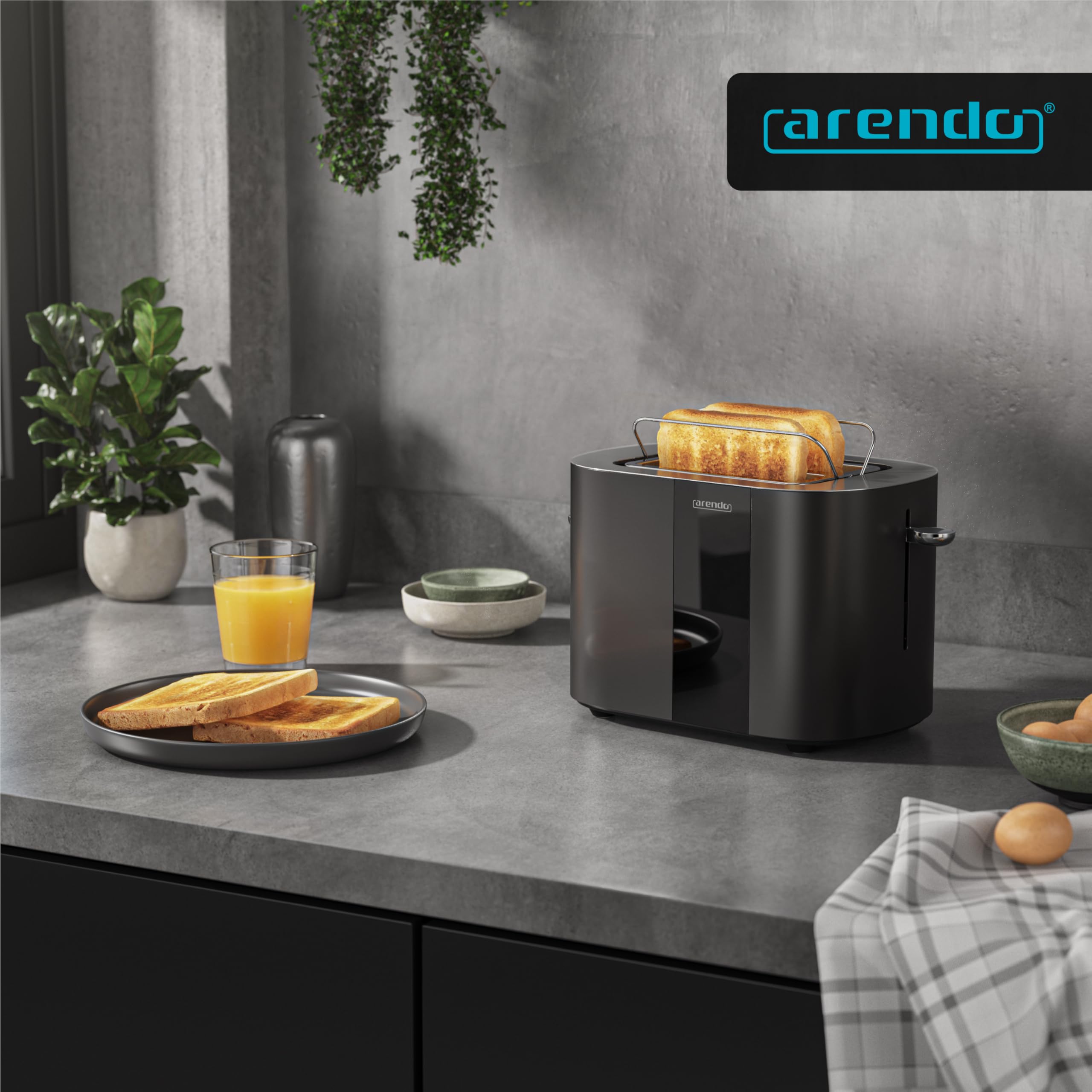 Arendo - Edelstahl Toaster 2 Scheiben - Touchscreen – Doppelwandgehäuse – 800 W – Integrierter Brötchenaufsatz – 6 Bräunungsgrade – Brotzentrierung – Restzeitanzeige – Memoryfunktion