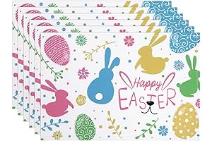 EASTER PLACEMATS AND NAPKINS SET - Colorful Placemats with Easter Bunnies, Eggs,...