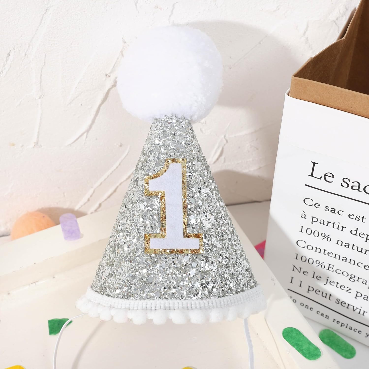 Baby's Cone Silvery 1st birthday Crown - Natural Boho 1st/First Birthday Decorations,1st Birthday Hat, Cake Smash Photo Prop. (Silver Boho Birthday Hat) - Image 8