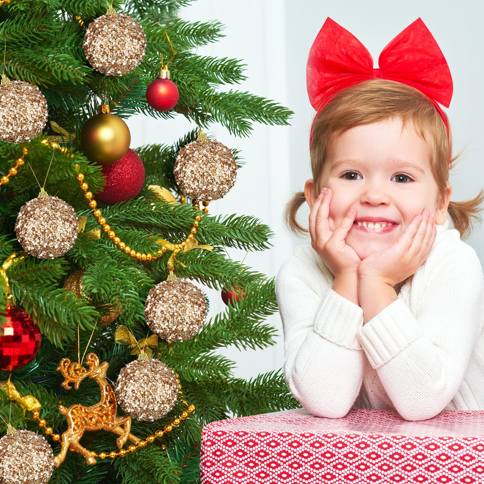 Liliful 16 adornos de bola de Navidad de 3.15 pulgadas con purpurina, decoraciones de árbol de Navidad, grandes adornos colgantes de Navidad para árbol de Navidad, boda, hogar, mesa, fiesta,