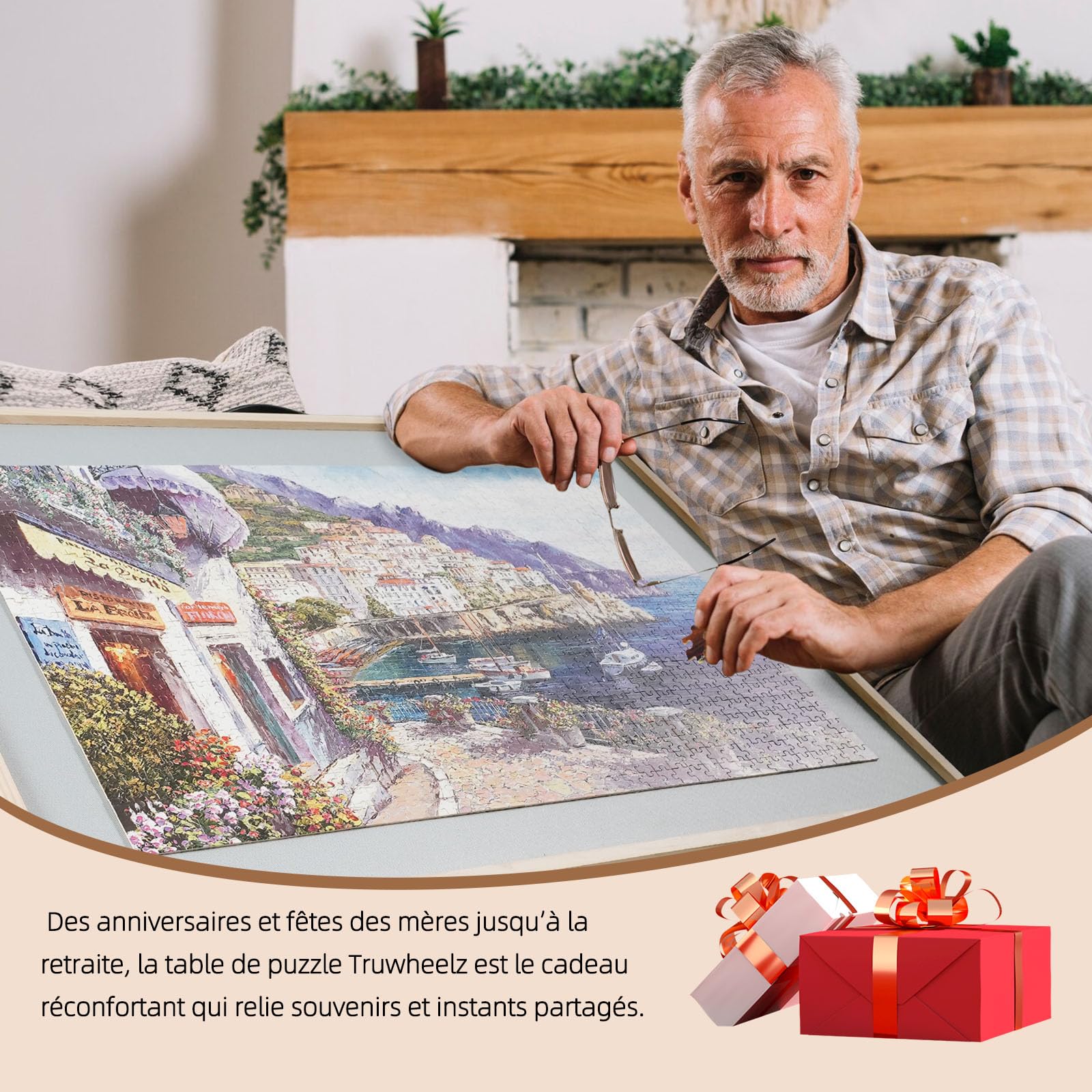 2000 Teile 2-in-1 Neigbares & Drehbares Puzzle-Brett für Erwachsene, Holz-Puzzleschreibtisch mit 4 Schubladen 102 x 72,4 cm, Tragbares Brett mit Lazy Susan und Abdeckung