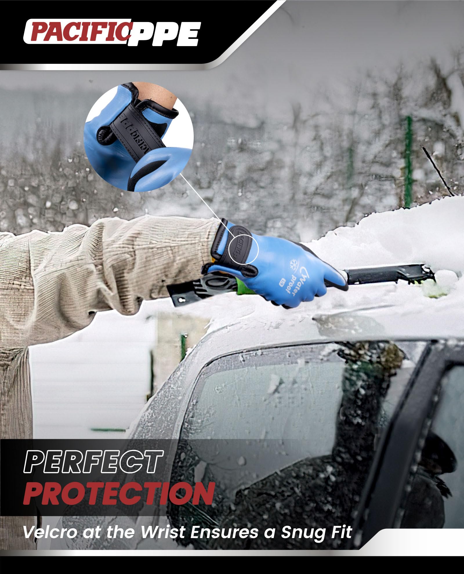 PACIFIC PPE Winter Work Gloves for Men and Women, 100% Waterproof Thermal Insulated Freezer Gloves for Cold Weather, Super Grip, Blue, Large