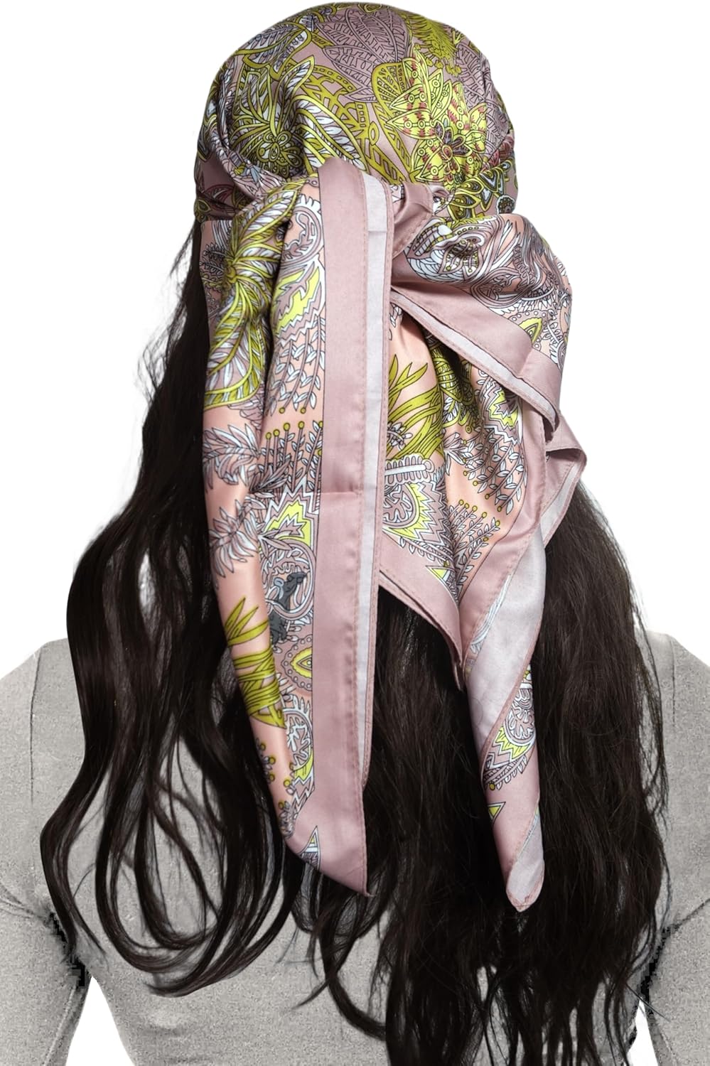Womens Square Head Scarf Satin Printed Hair Scarf Like Silk Bandanas for Women 35 Inches