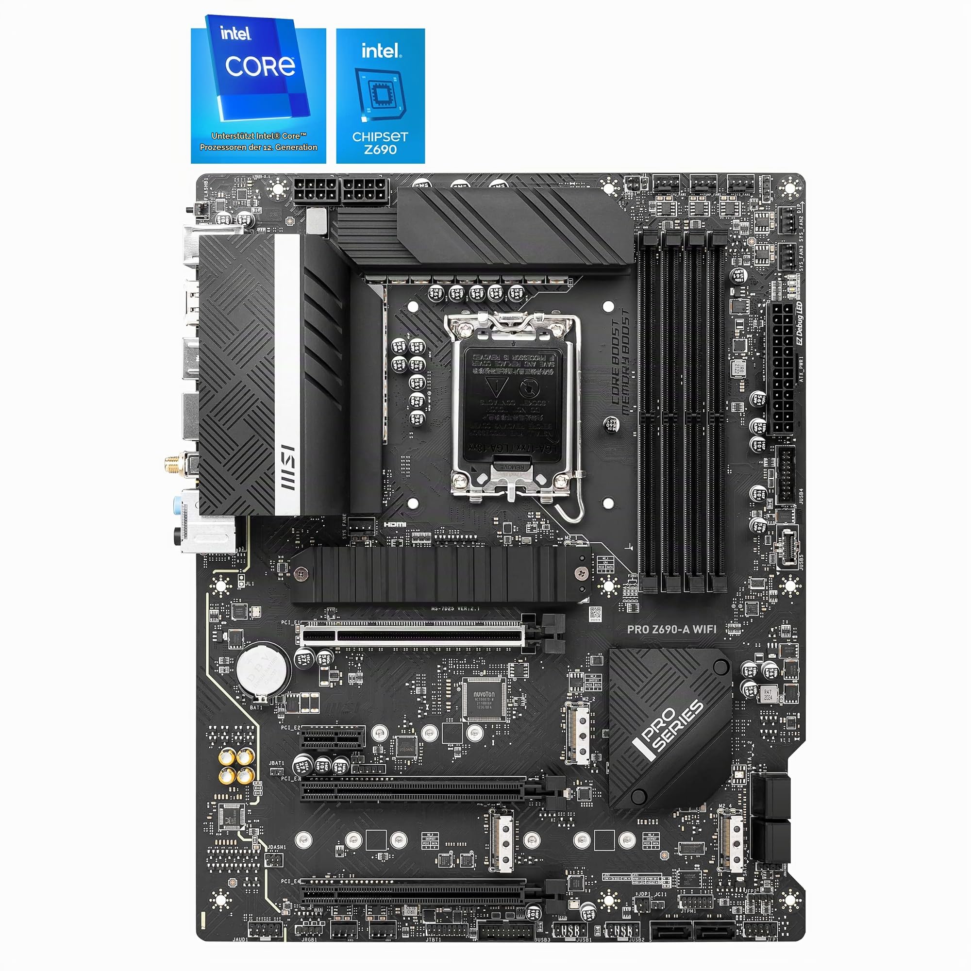 MSI PRO Z690-A WiFi Mainboard ATX, unterstützt Intel Prozessoren 12. Generation, LGA 1700, 14 Duet Rail 55A VRM, DDR5 Memory Boost 6400MHz/OC, 1 x PCIe 5.0 x16, 3 x M.2 Gen4 x4, 2.5G LAN, Wi-Fi 6E