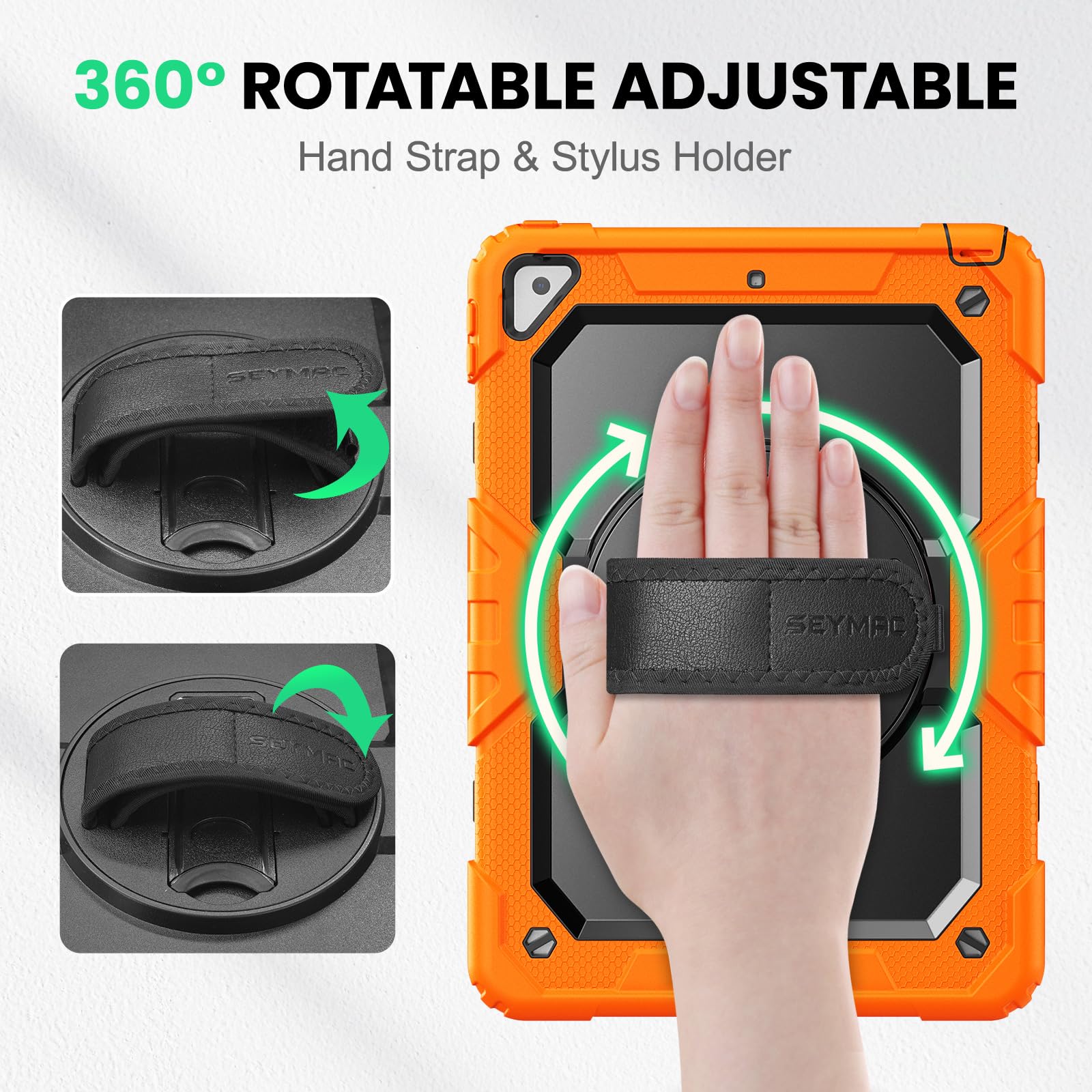 Seymac, custodia protettiva per iPad Air 3/Pro da 10,5 pollici, resistente, antiurto, con pellicola proteggi schermo, supporto girevole a 360°, cinghia da mano/tracolla per iPad Air di terza