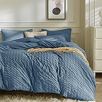 Vista 8 de JELLYMONI Funda de Edredón Color Caqui Tamaño King, Juego de Ropa de Cama de Microfibra Lavada de 3 Piezas, Juego de Funda de Edredón de Seersucker