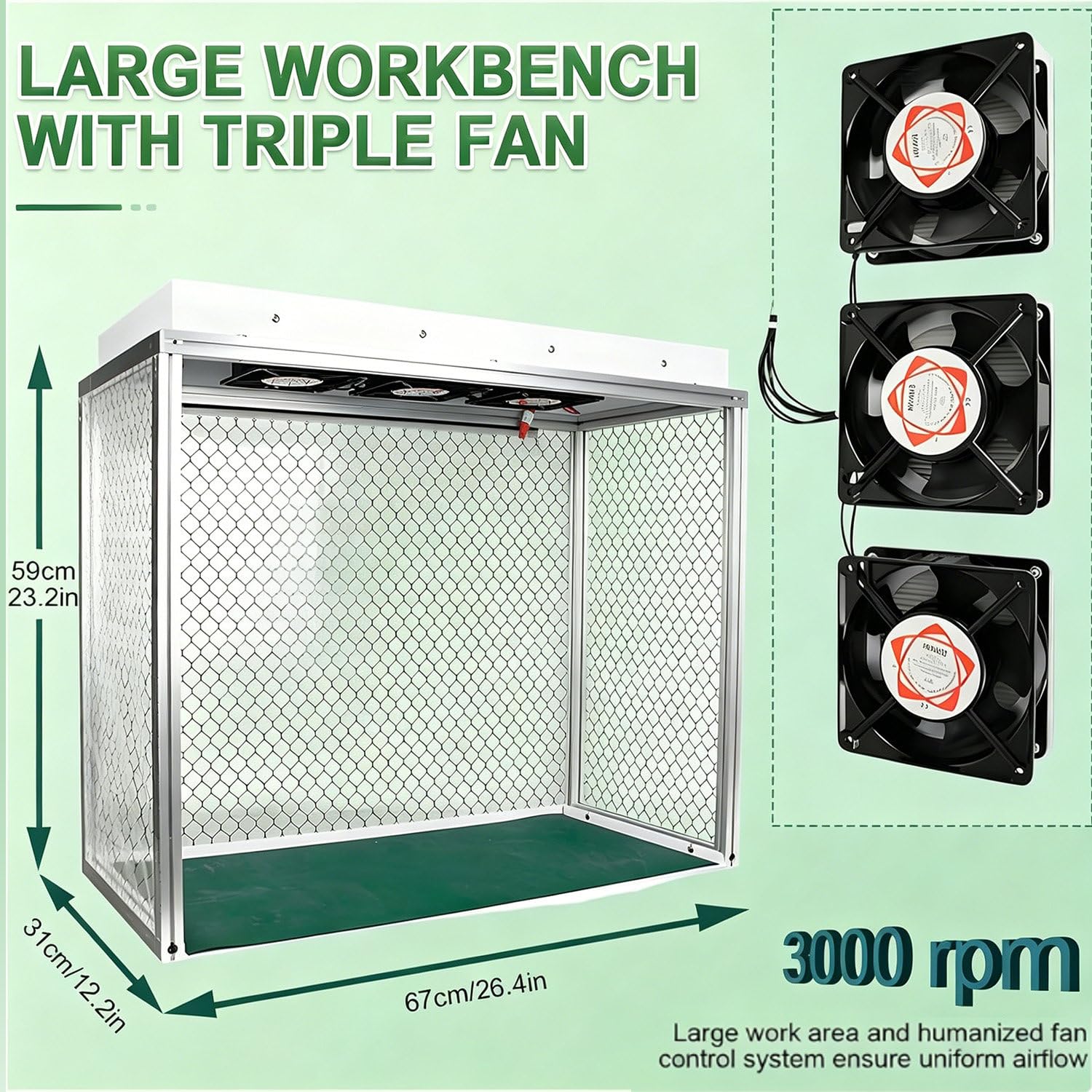 Cabina de flujo laminar vertical, área de trabajo de 66 x 30 x 51 cm, filtro HEPA para un trabajo limpio y libre de polvo, cabina de flujo laminar con tres ventiladores, para taller/laboratorio
