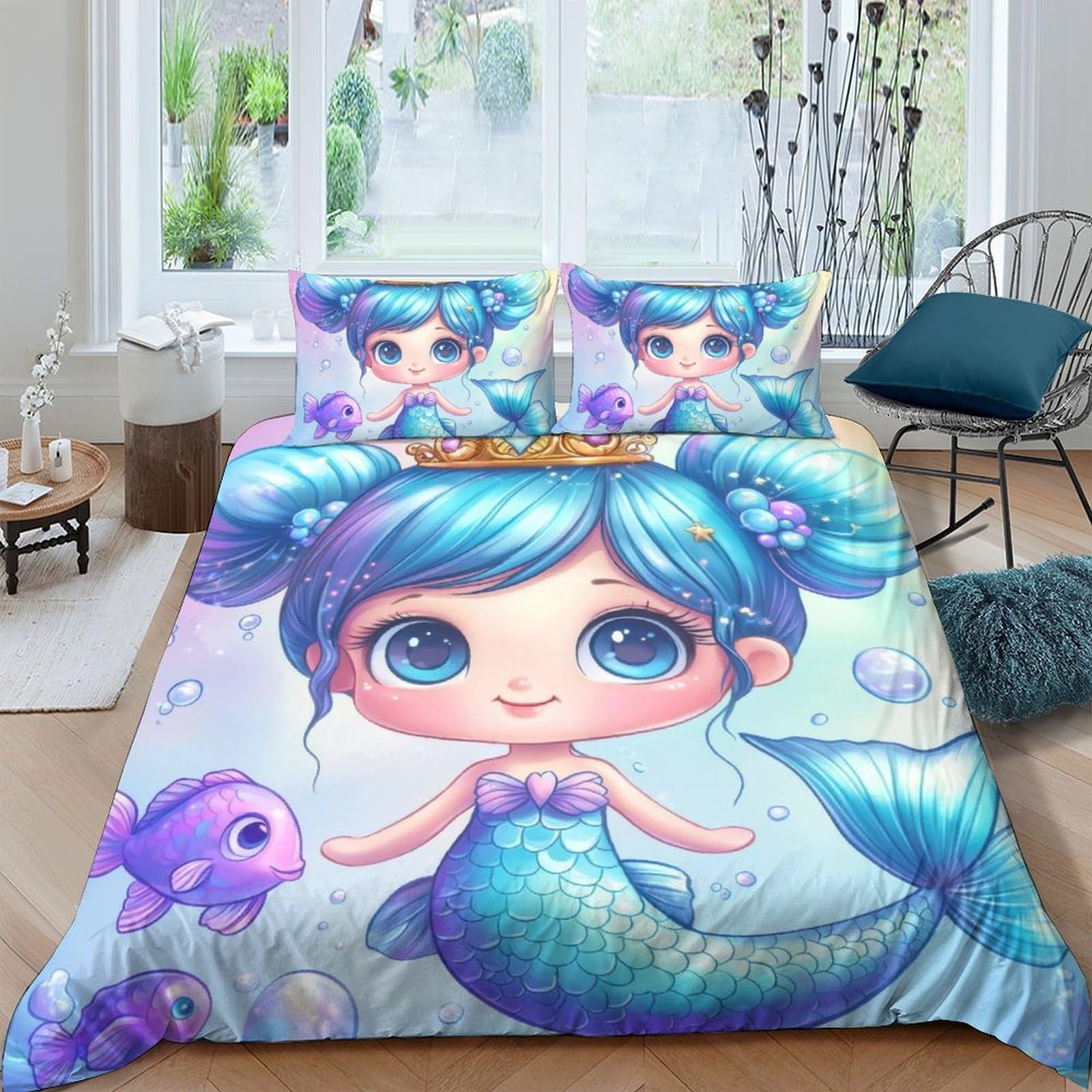 Ctjqhvkz Style-6 3D Printed Cute Mermaid Fitted Sheet Microfiber Soft Breathable Fantasy Fish Mattress Cover For Bedroom Dorm Decor Single（135X200cm）