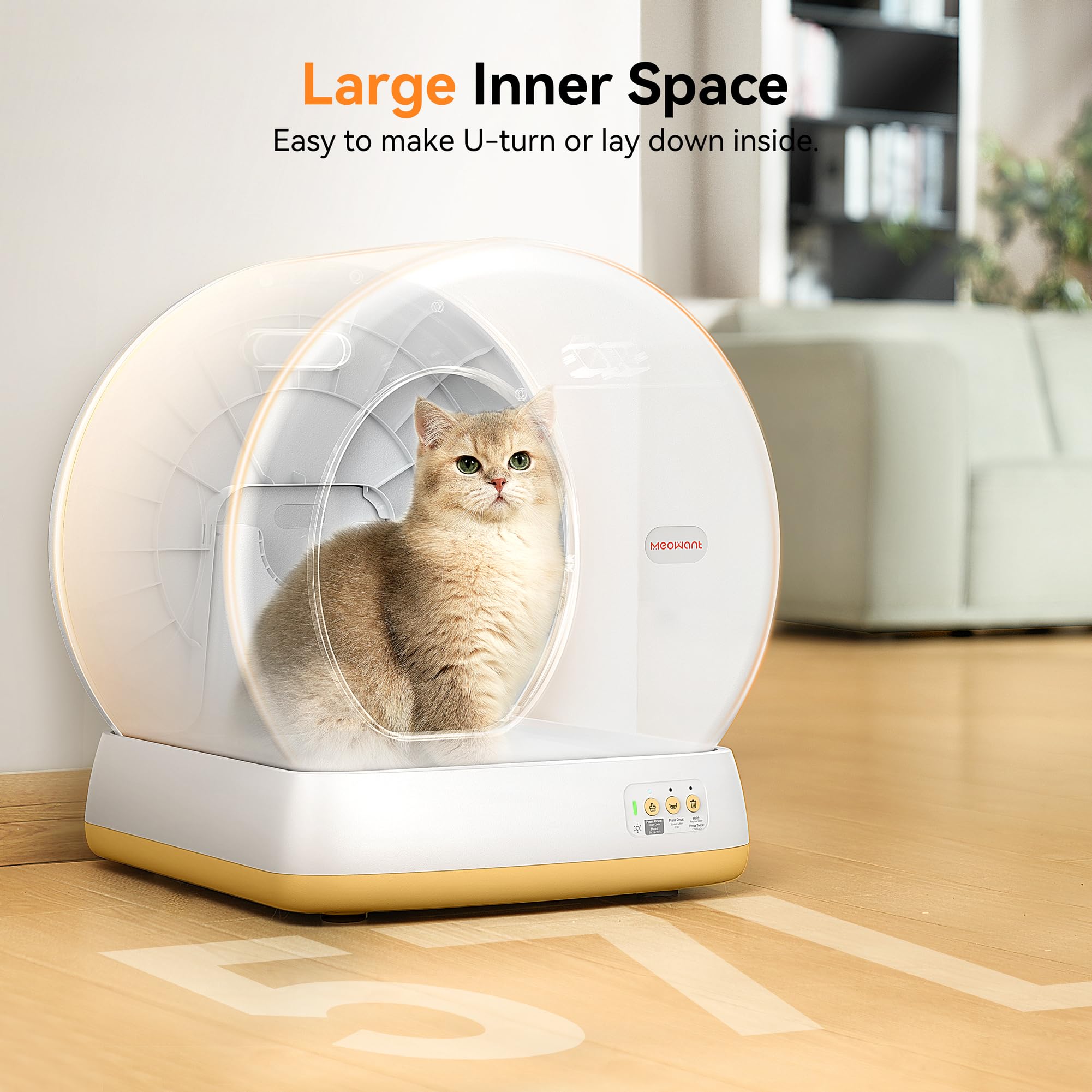 MeoWant Automatic Cat Litter Box?Anti Pinch Self Cleaning Litter Box for Multiple Cats, App Control/Odor Free/Extra LargAutomatic Cat Litter Box Includes Trash Bags, Yellow