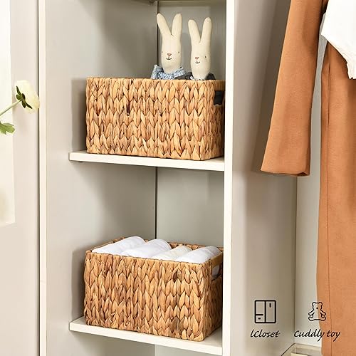 Miniatura 8 de ELONG HOME Cestas rectangulares de mimbre de jacinto de agua, cesta de mimbre de 12 pulgadas, paquete de 2 cestas de almacenamiento tejidas con asas