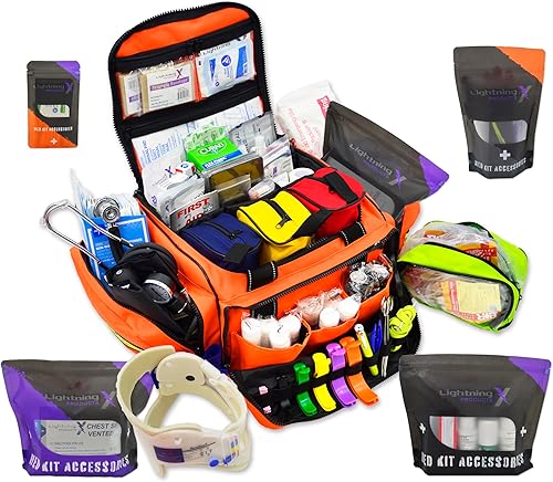 Miniatura 2 de Lightning X Stocked - Bolsa modular de trauma médico EMT con suministros de kit de llenado médico de emergencia, color naranja