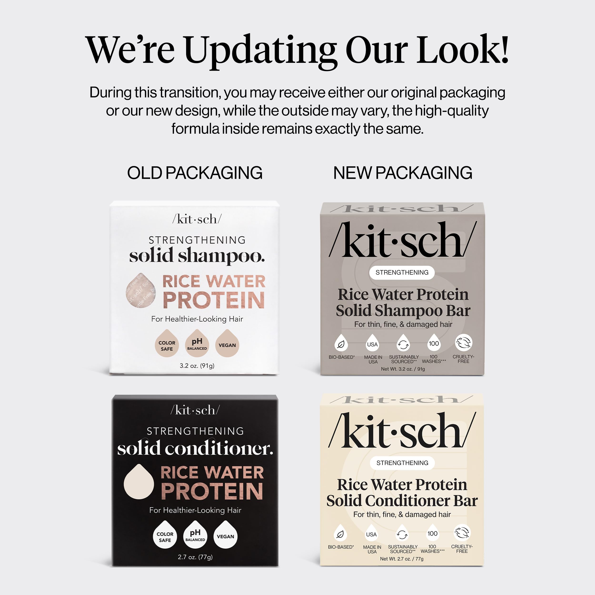 Kitsch Rice Water Protein Solid Shampoo and Conditioner Set for Hair Growth – Strengthening Hair Care Duo w/Rice Protein & Vitamins for Damage Repair – Paraben, Sulfate & Silicone Free, Made in USA
