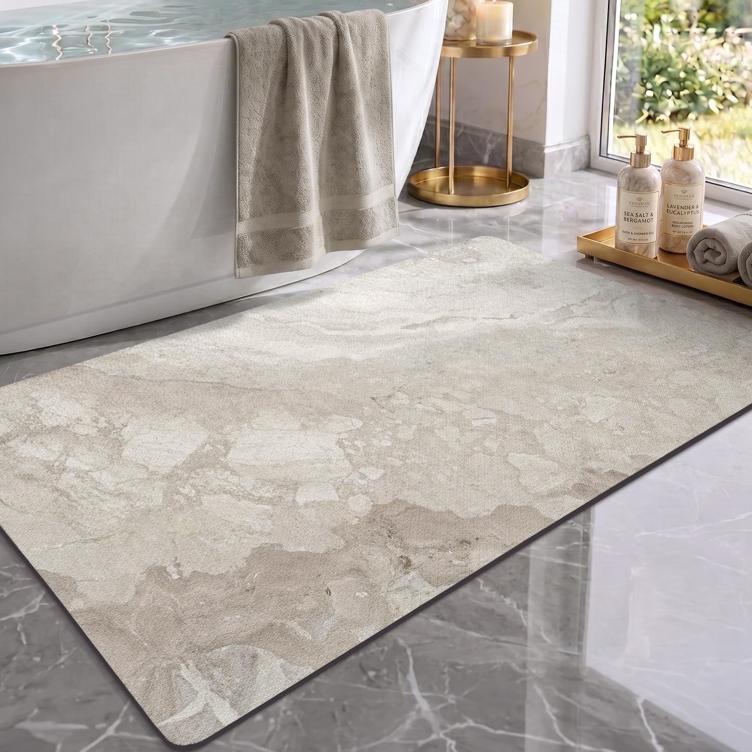 COLOR&GEOMETRY Badezimmerteppich 60 x 110 cm rutschfeste Badematte mit Gummi Rückseite Badteppich rutschfest waschbar Badvorleger Bad Teppich Badezimmer Duschvorleger Beige