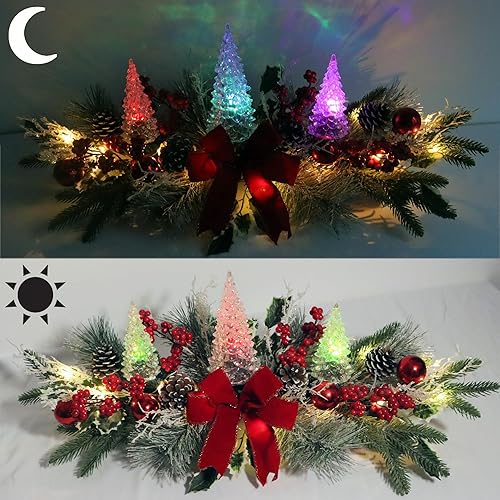 Miniatura 6 de Eksen Centro de mesa de Navidad iluminado con árboles acrílicos LED que cambian de color, decoración de mesa de Navidad de 27 pulgadas y mantel de