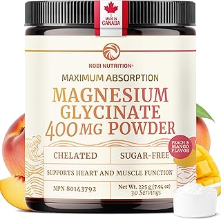 Magnesium Glycinate Powder 400MG | Sleep & Relaxation Support | Peach Mango Flavor, Sugar-Free | High Absorption Chelated Magnesium Powder | Vegan, Gluten-Free, Non-GMO | 30 Servings | 225g (7.94oz)