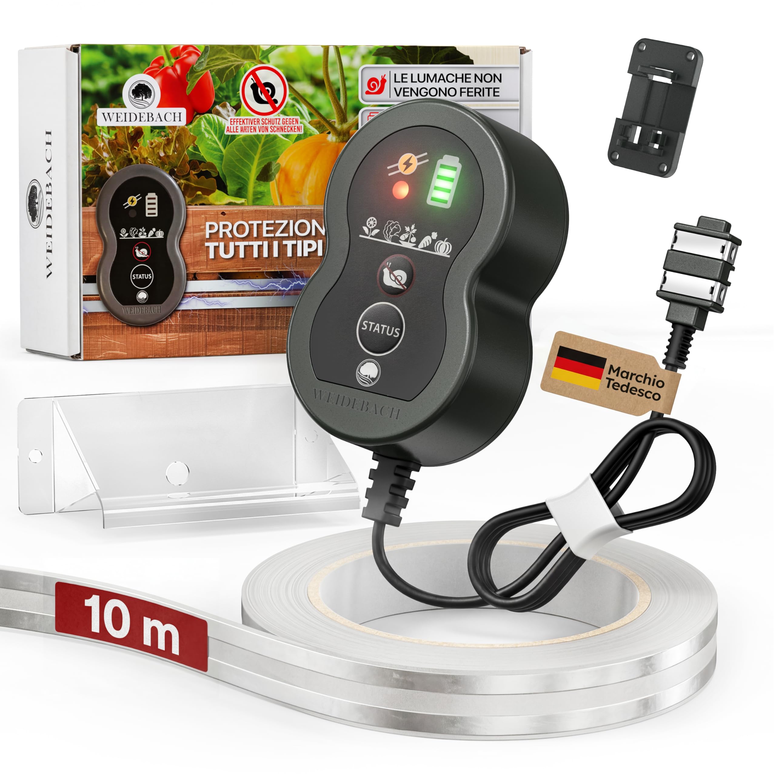 WEIDEBACH® Recinzione elettrica per lumache, set completo da 10 m, protezione contro lumache, aiuole rialzate, recinti per lumache, barriera per lumache, nastro in rame, alternativa, snailstop, lunga