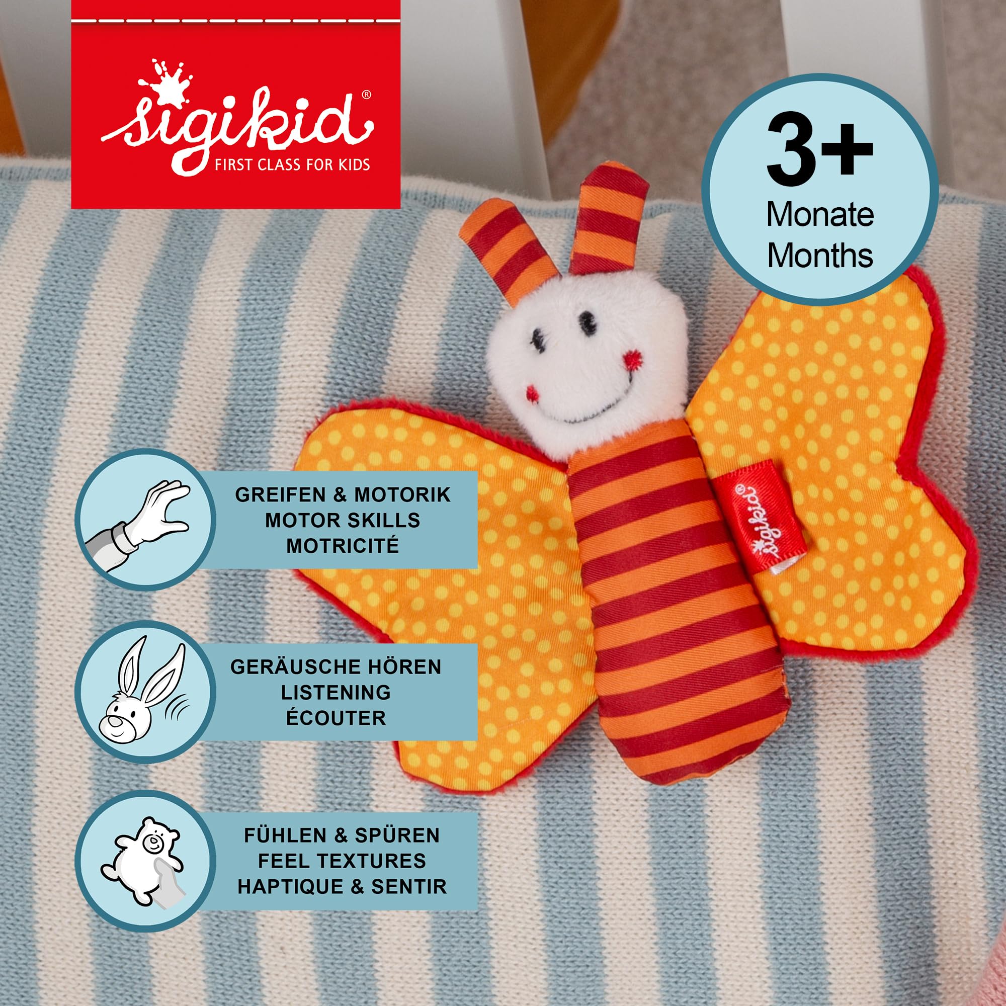 SIGIKID 41181 Greifling Schmetterling Red Stars Mädchen und Jungen Babyspielzeug empfohlen ab Geburt orange - 3