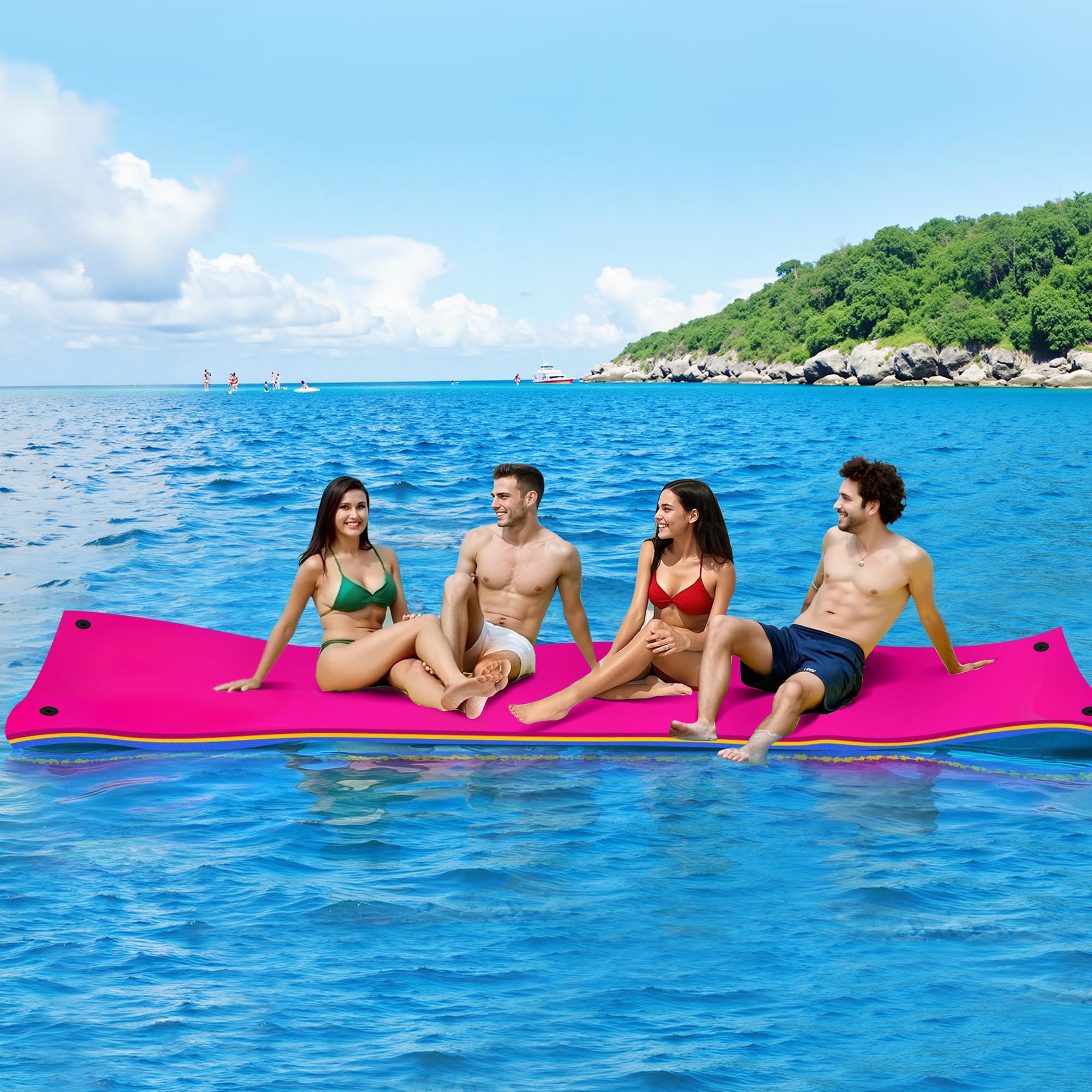 WARMOUNTS Lily Pad Floating Mat, 7/8/9/13/15.5 FT Floating Mat, 3-Layer Tear-Resistant XPE Foam Floating Water Mat with 16.4' Elastic Bungee Tethers